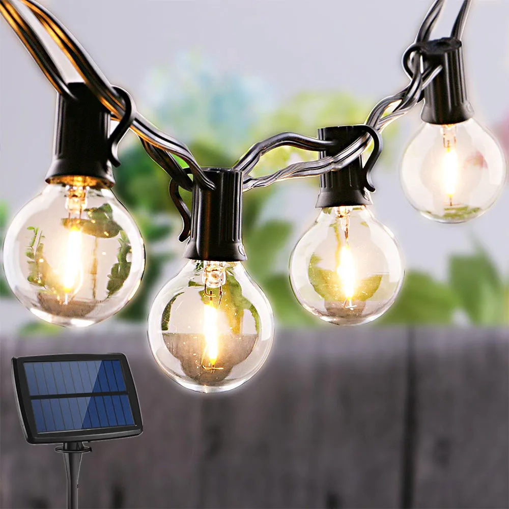

LED String Lights Solar Power Glass Bulb Electric Garland Retro Edison 25ft Lighting String Umbrella Light for Garden Waterproof