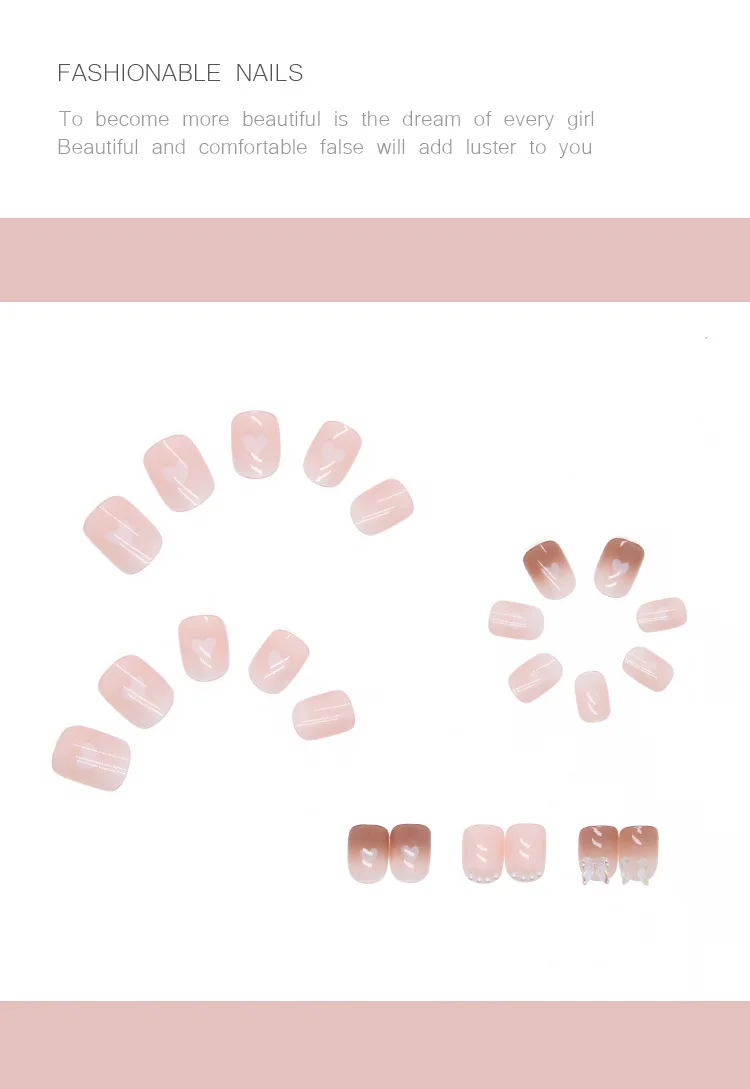 Накладные ногти с короткой круглой головкой 24 шт. розовый цвет милый 3D дизайн