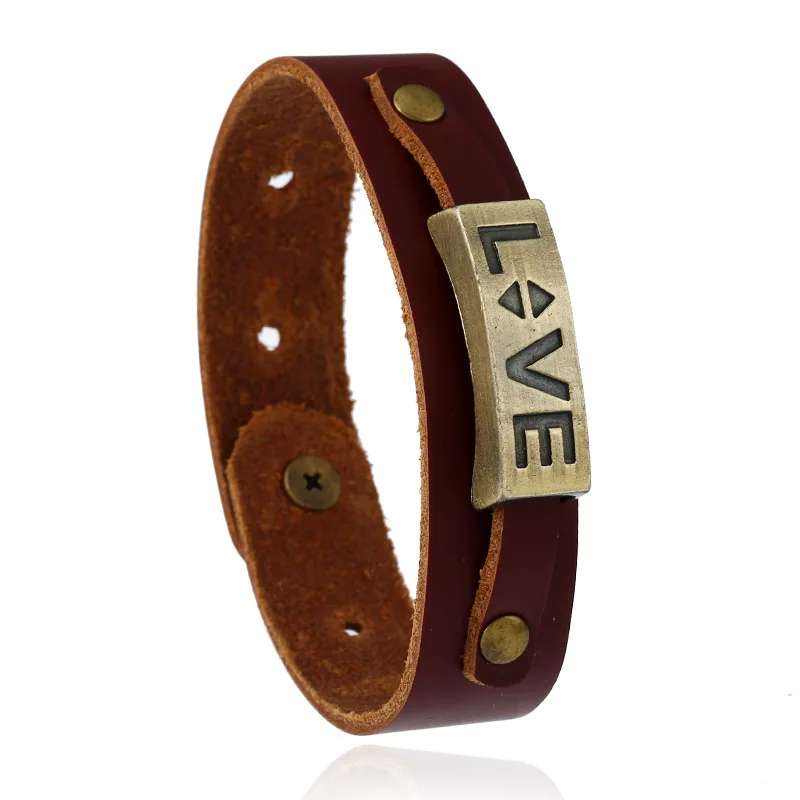 

New Retro European and American Men's Leather Bracelet Adjustable Pattern Bracelet Jewelry