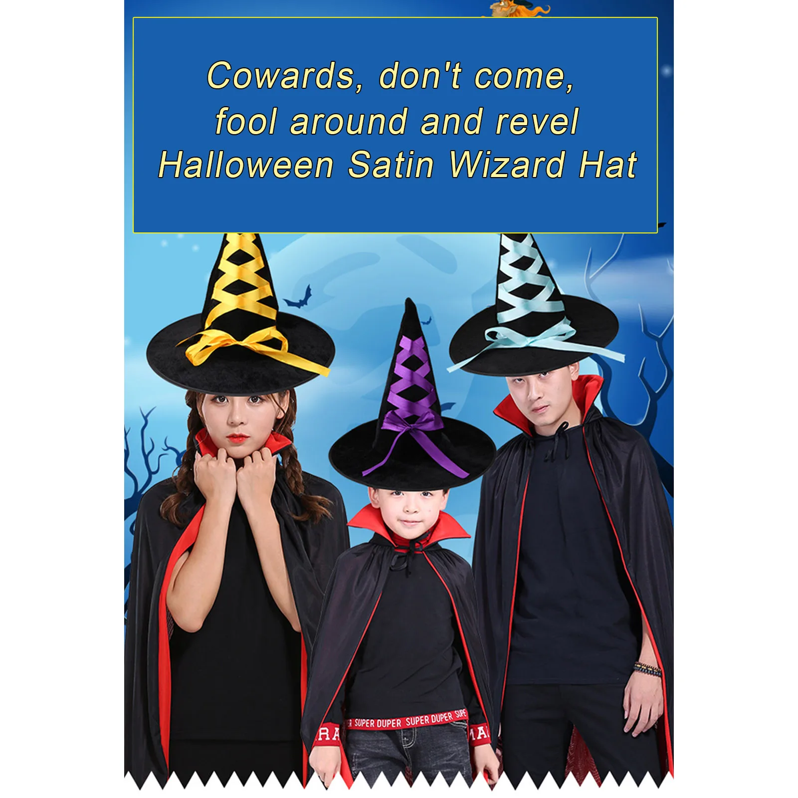 

Halloween Adult/Child Witch Hat Ribbon Ribbon Bow Decoration Pointy Top Wide Brim Hat Makeup Dance Props Green Purple Orange