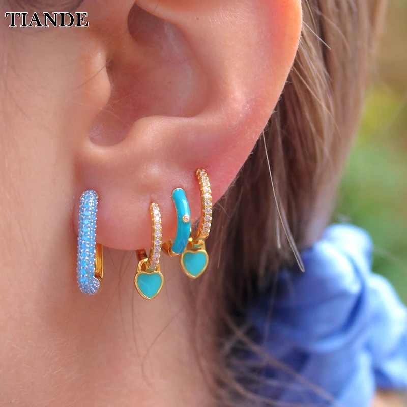 

TIANDE Colourful Enamel Zircon Hoop Earrings for Women Gold Plated Piercing Heart Drop Earrings 2022 Fashion Jewelry Wholesale