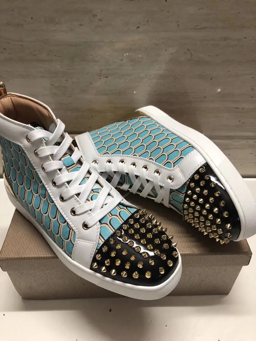 

Brand Print Flower Real Leather Red Soled Men's Women's Rhinestone Rivets Shoes Flats Casual Sneakers Designer Unisex