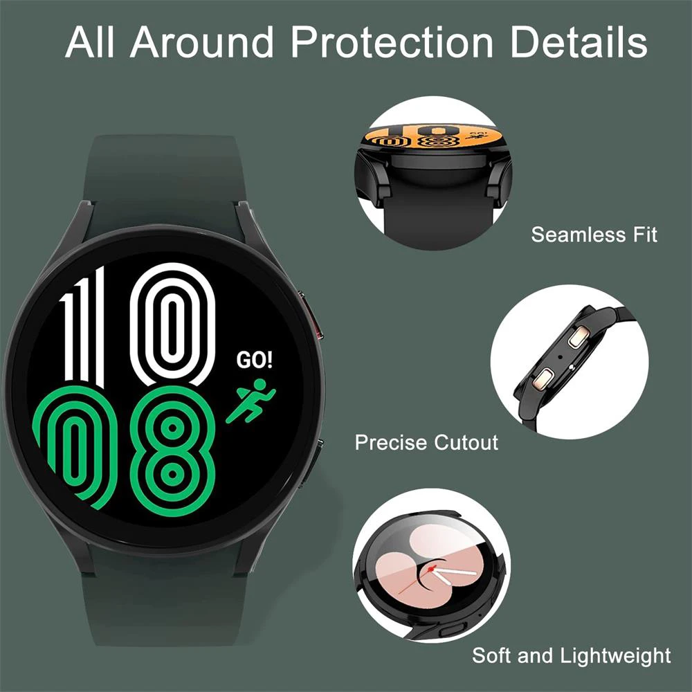 Фото Чехол из поликарбоната и стекло для Samsung Galaxy Watch 4 5 40 мм 44 мм, аксессуары, защитный встроенный корпус, бампер, чехол для galaxy Watch 6 №4