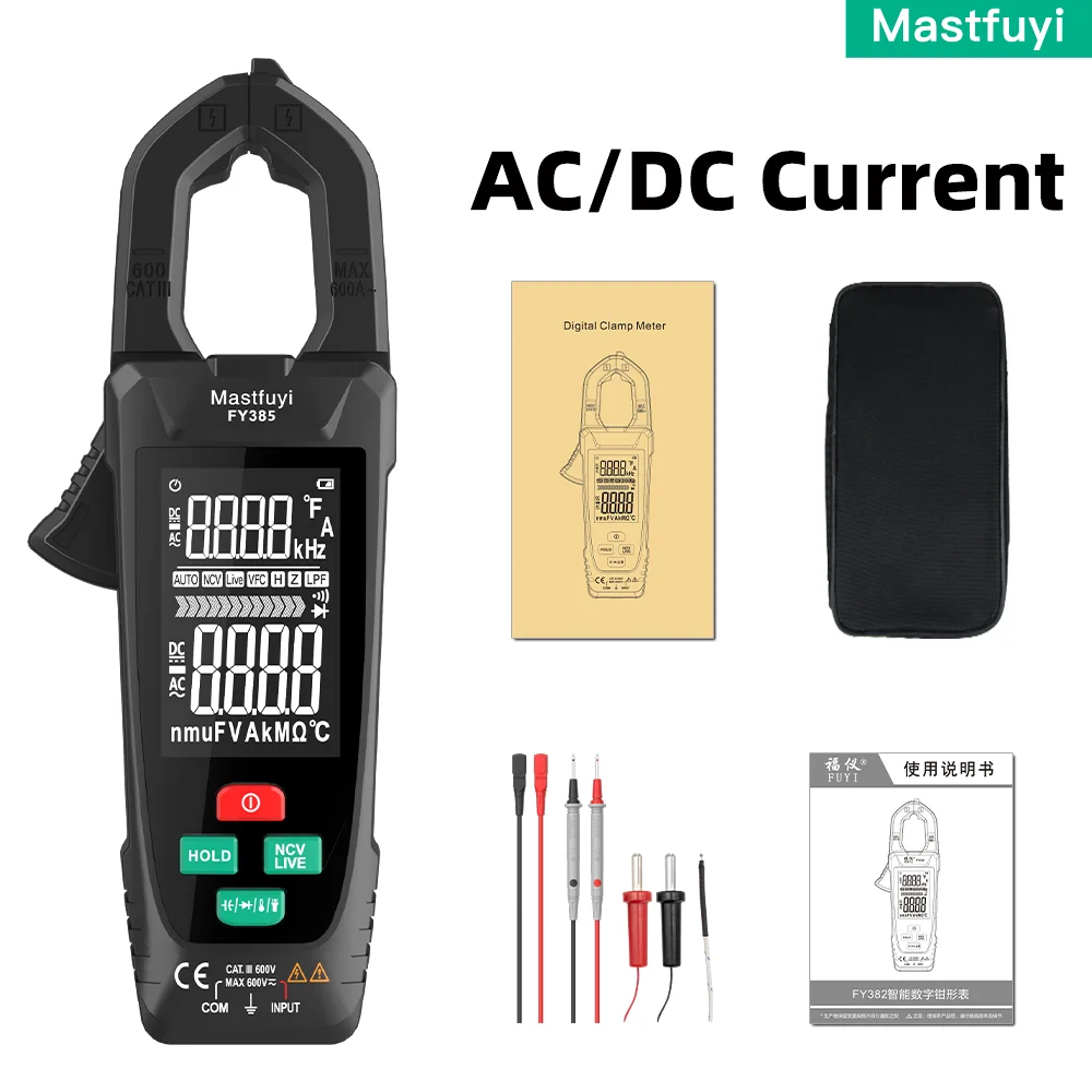 

Mastfuyi Digital Clamp Meter Large Screen Multimeter 9999 Counts AC Voltage Current Capacitance Auto correction of wrong gear