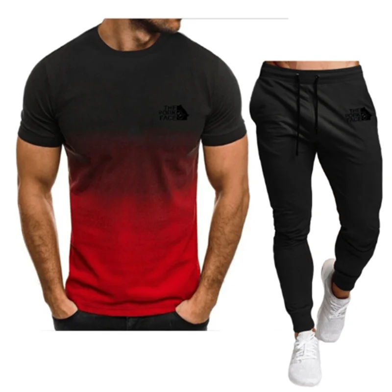 2023 new summer men's round-neck T-shirt+trousers sports suit men's suit street wear short-sleeved polo shirt casual sports suit