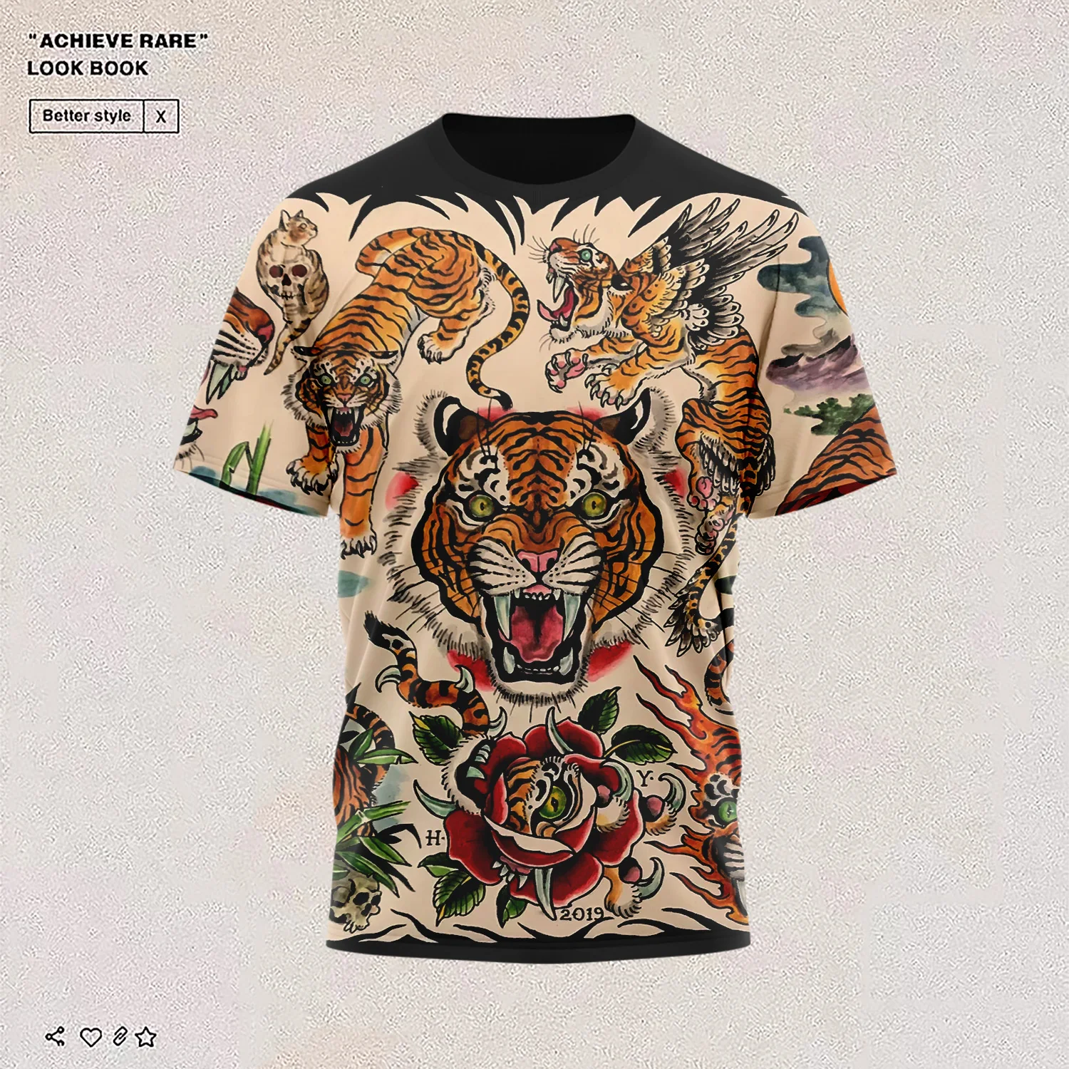 

New full-color tiger head short-sleeved T-shirt with round neck 3d printed casual short-sleeved shirt