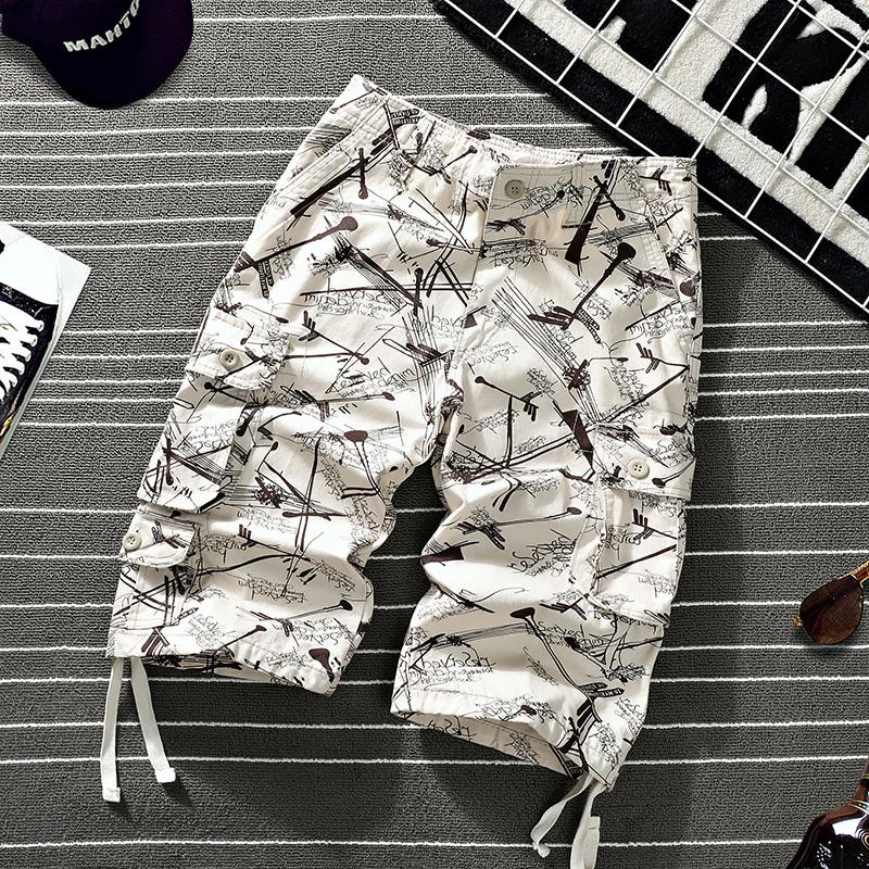 Men's Print Short Pants Camouflaged Summer Cotton Breathable Casual Sports Hiking Loose  Beach Harajuku Cargo Ripstop Shorts