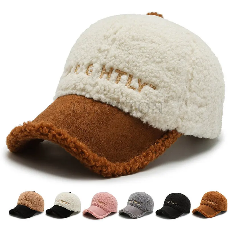 

Stylish Brown White Lambswool Winter Baseball Cap For Women Wool Teddy Hats Warm Plus Velvet Men Caps Gorras Hombre