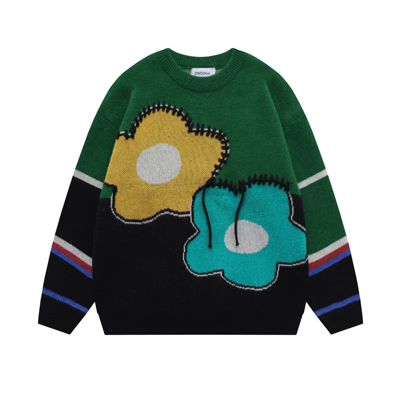 

Floral embroidered knitted jumper Koreanfashion girls aesthetic Femaleclothing round neck long sleeve ladies pullover 2YK winter