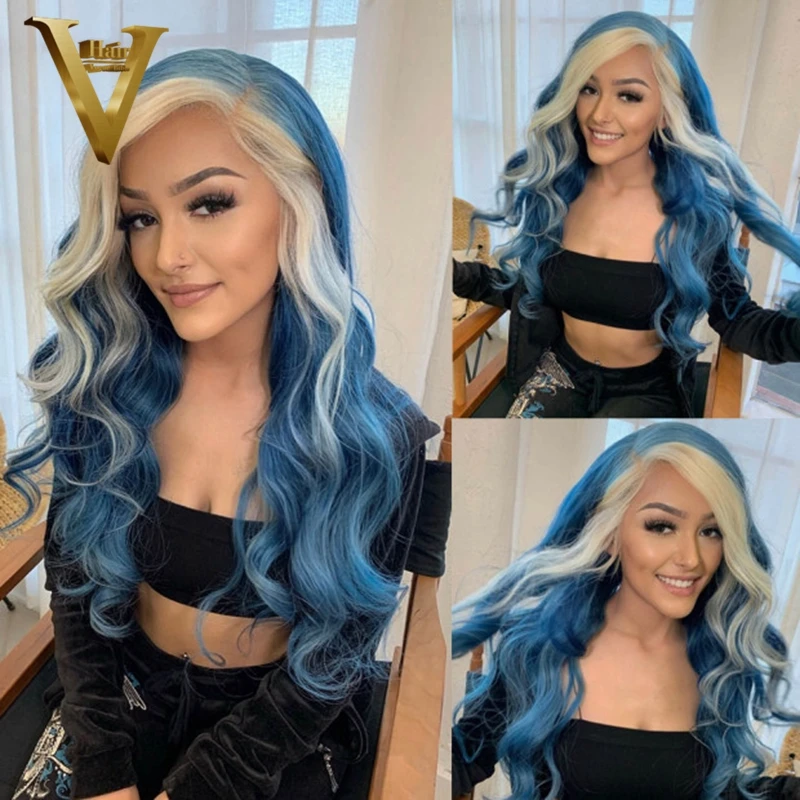 

Blue Highlight 613 Body Wave Lace Front Wig Remy Colored 13x4 Transparent HD Lace Frontal Human Hair Wigs For Women Pre Plucked