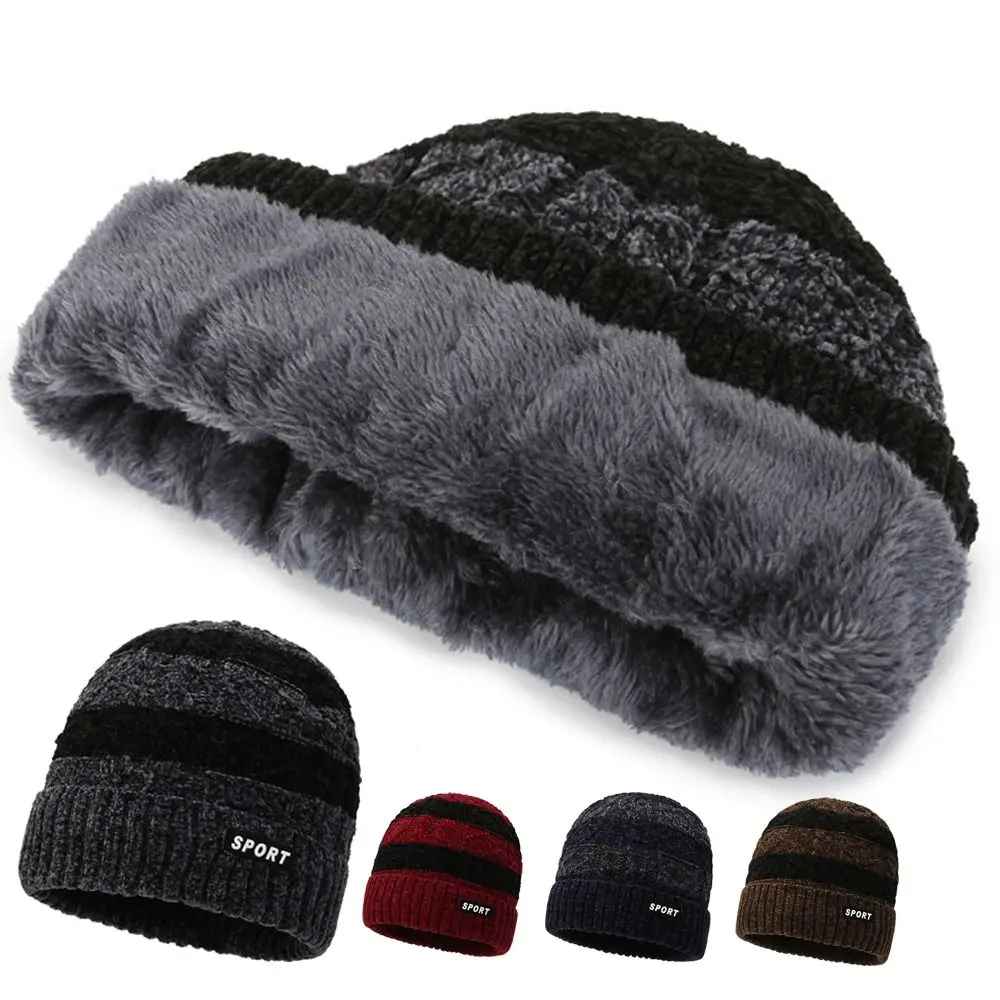 

Chenille Men's Hat Fashion Plush Thick Head Wrap Ear Protection Outdoor Warm Beanies Autumn and Winter