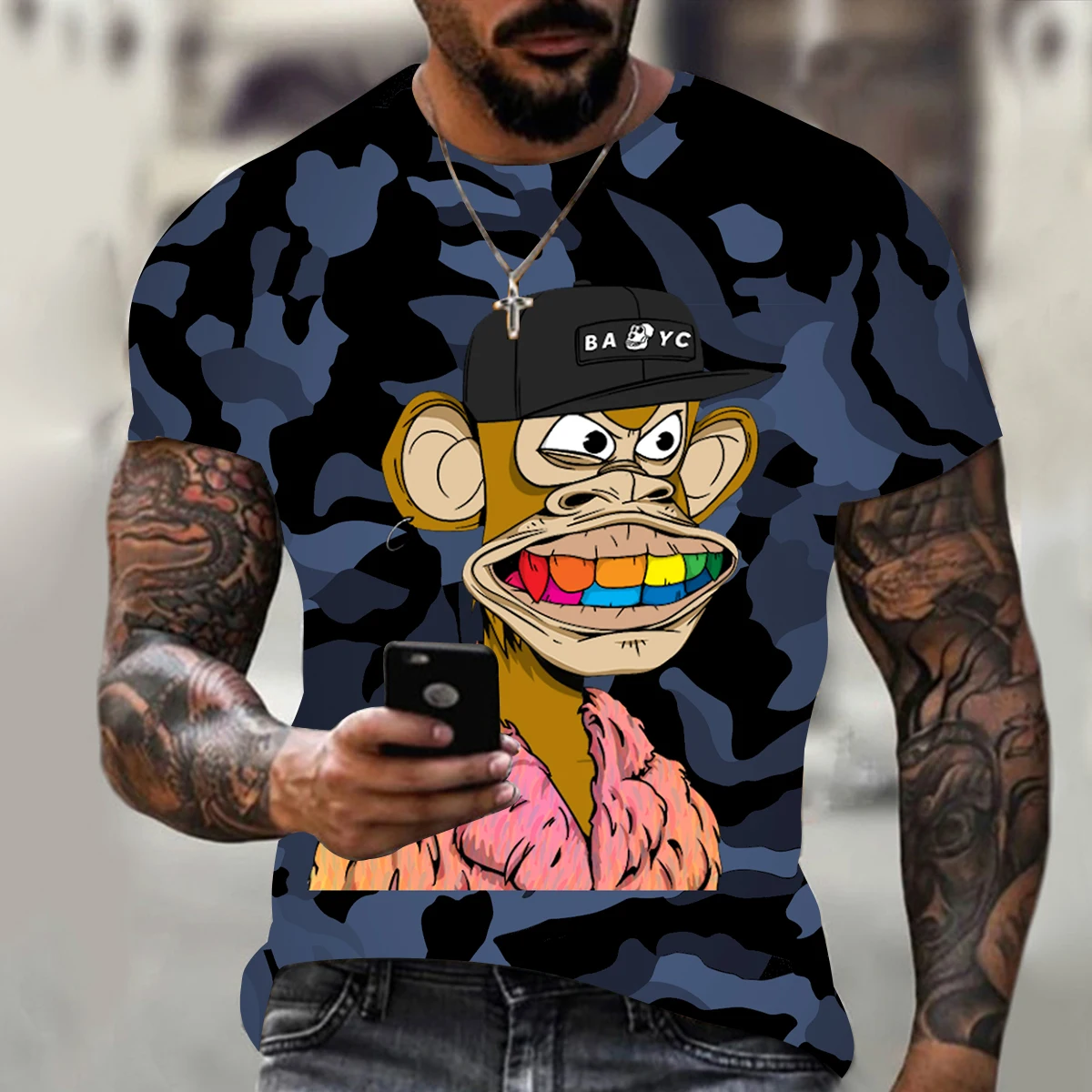 

2022 New Cool T-Shirt Male 3D Printed T-Shirt Printed Colorful Teeth Ape Short Sleeve Summer O-Neck Top