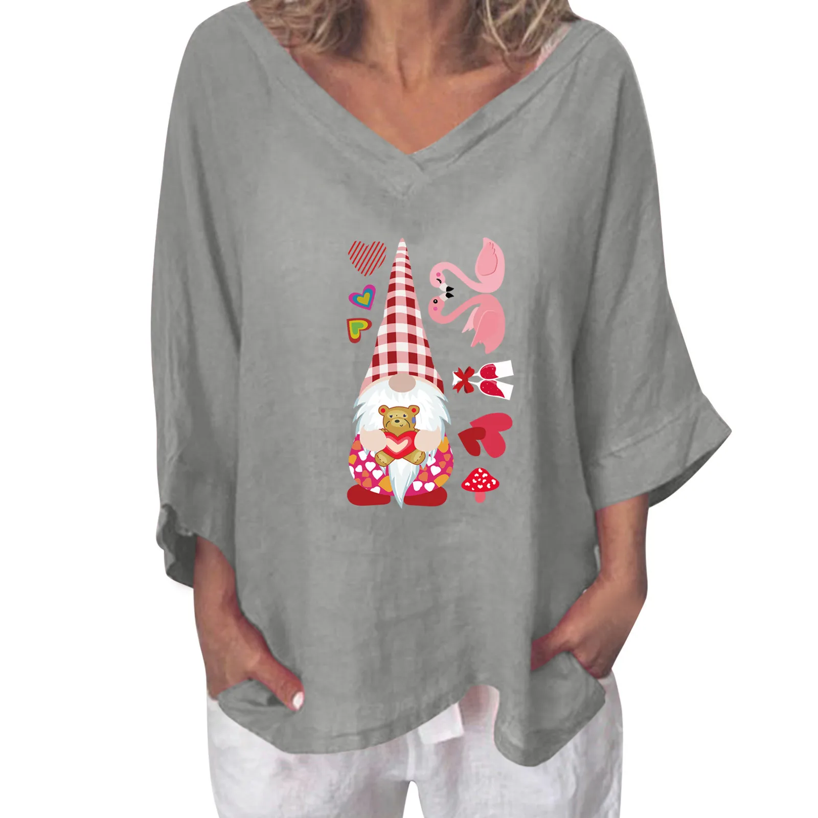 

Summer Casual Tops for Women Spandex Cotton Shirt Women Long Blouse Print Women's Casual Pullover Shirt Quarter Sleeve T Shirts