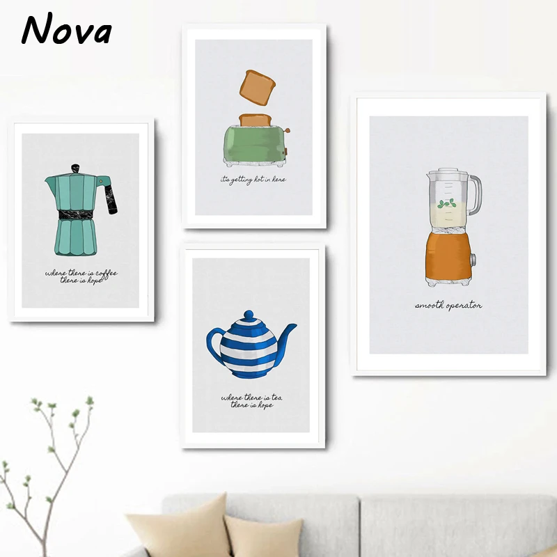 Toaster Teapot Coffee Pot Kettle Blender Wall Art Canvas Painting Nordic Posters and Prints Wall Pictures for Kitchen Room Decor