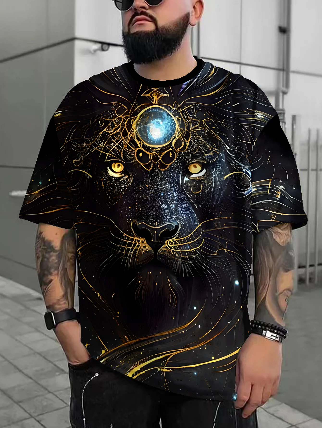 

Футболка мужская оверсайз с круглым вырезом, модная повседневная рубашка с принтом леопарда, модный Удобный свитшот, 3 предмета, на лето