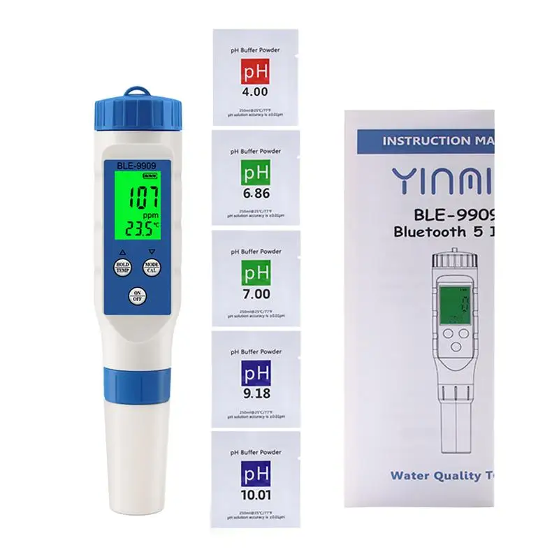 

Water Quality Tester 5 In 1 In Smart PH Meter PH Tester PH/TDS/EC/SALT/TEMP High Accuracy Small In Size Hang On Neck Transfer