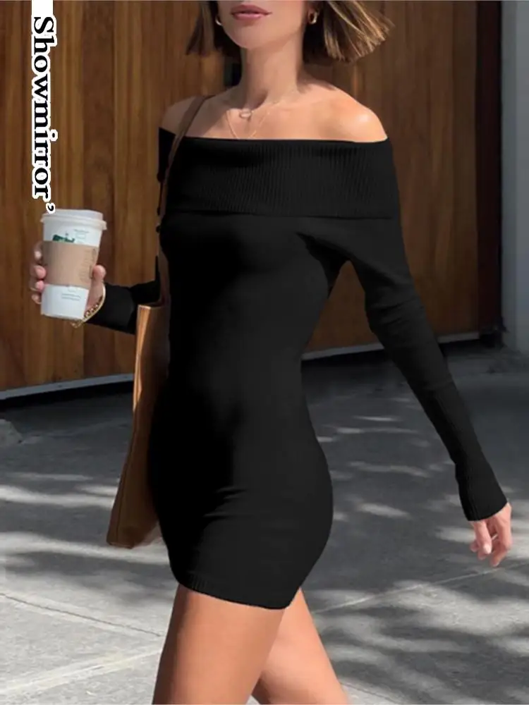 

Off Shoulder Sexy Jumpsuit Women High Street Knitted Long Sleeve Rompers Basic Minimalist Autumn Winter Bodysuit clothes oufits