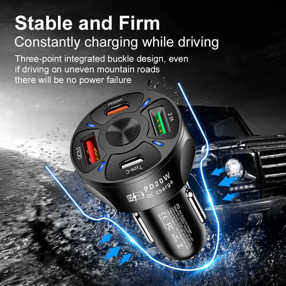 Автомобильное зарядное устройство с 4 USB-портами быстрая зарядка QC 3 0 20 Вт
