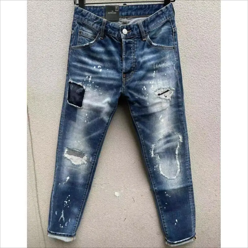 

Fashion Men's Casual Hole Spray Paint Jeans Trendy Moto&Biker High Street Denim Fabric Pants 117#