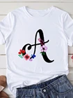 От А до Z Английский алфавит с буквенным принтом Футболка Для женщин с коротким рукавом О-образным вырезом, футболка с длинным рукавом Лето Для женщин футболка топы Camisetas Mujer