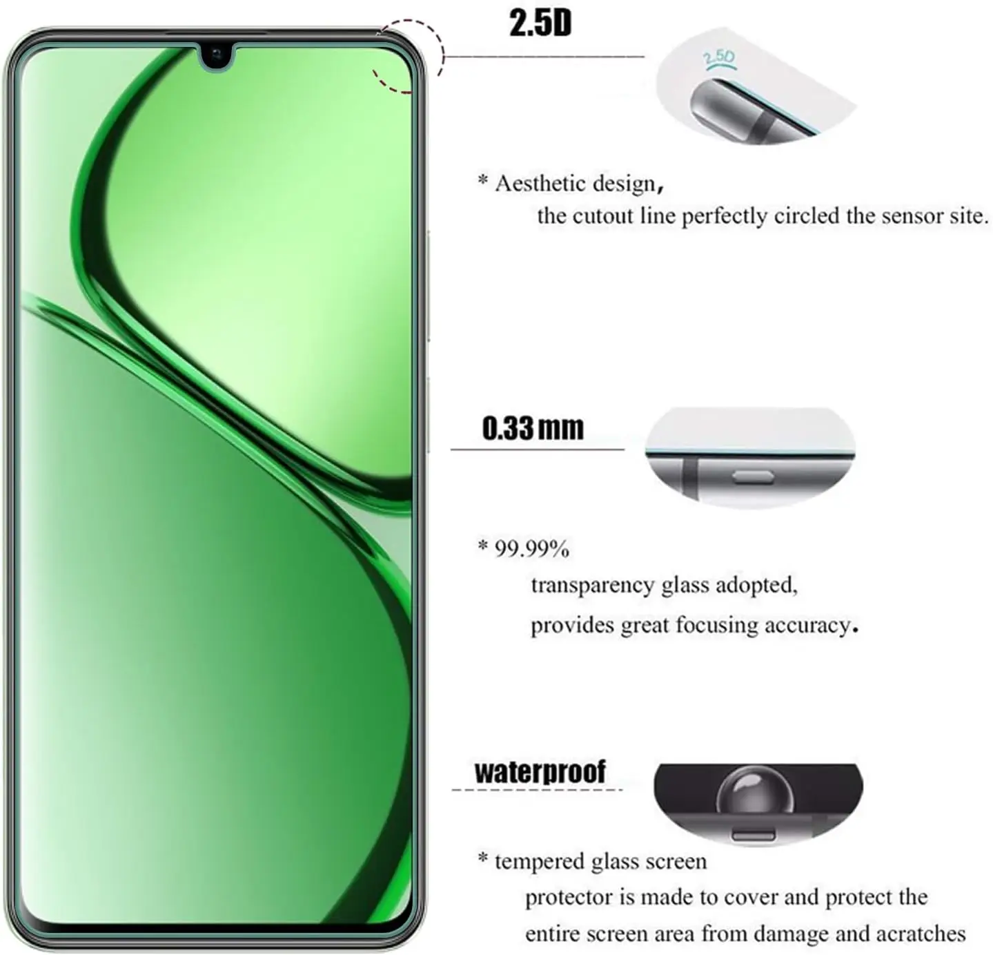Защита экрана 9H для Realme C61 C63 5G 2/4Pcs HD закаленное стекло