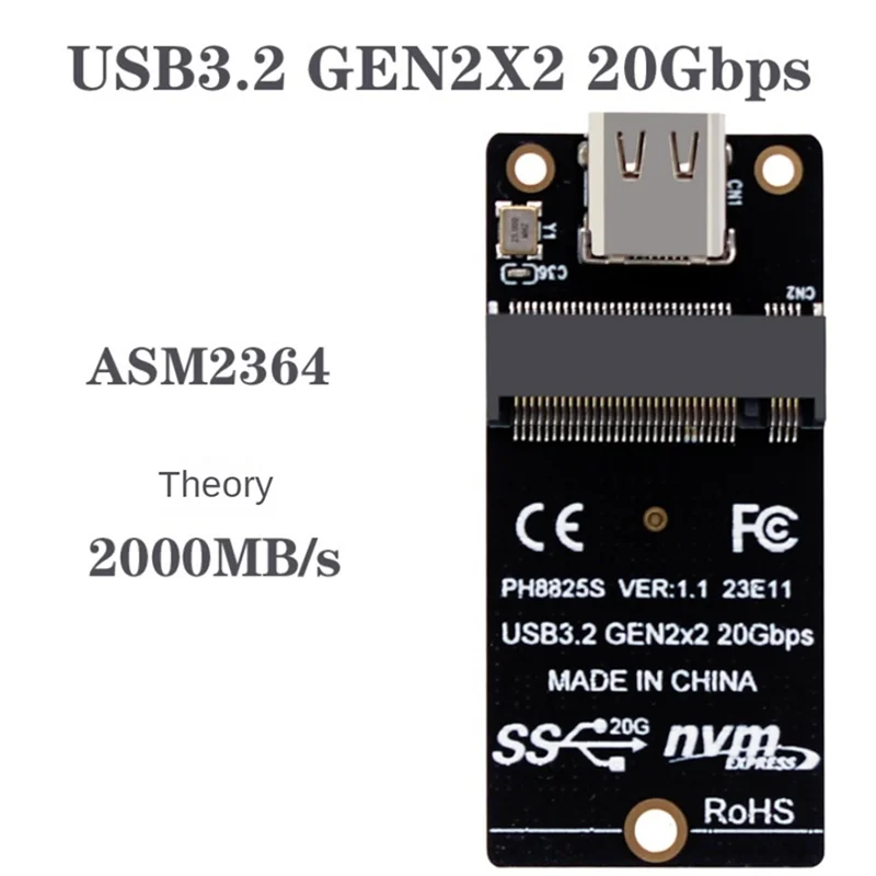 Адаптер NVME — USB 3.2 Type-C M2 SSD ASM2364 GEN2 X2 20 Гбит/с Поддержка Nvme 2230/42/60/80