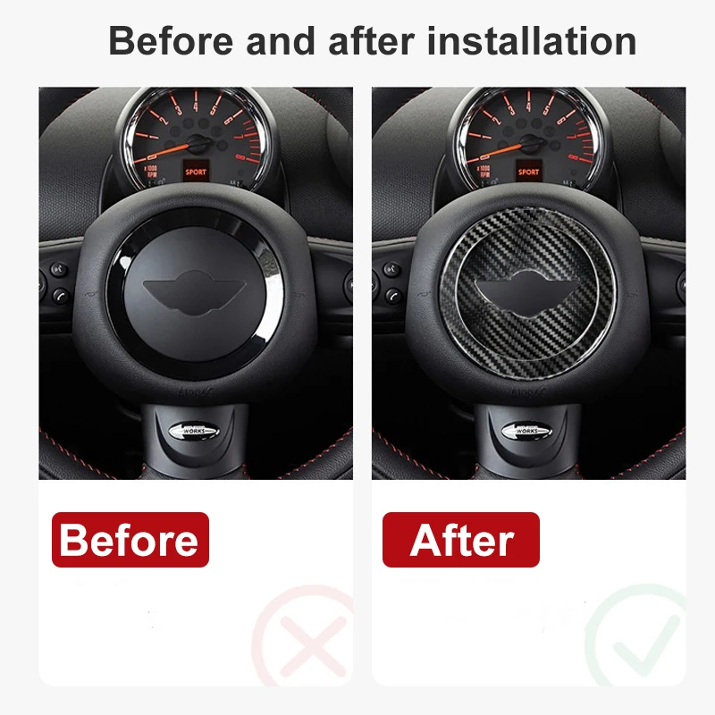 Фото Для MINI ONE Cooper S JCW R55 R56 R60 R61 F54 F55 F56 F57 F60 Автомобильный руль, декоративная крышка, внутренняя наклейка, аксессуары №5