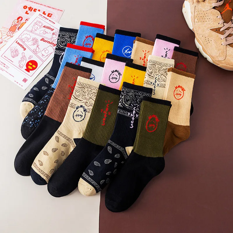 

Fashion Mens Travis Scott Skate Crew Socks for Women Sport cotton socks men Cactus Paisley Basketball Socks Streetwear Hip Hop