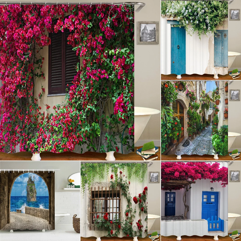 

Rustic Doors of An Old Rock House with Details In Countryside European Past Fabric Bathroom French Frame Shower Curtain