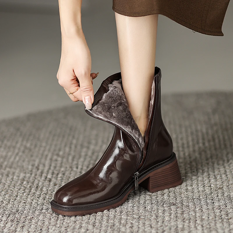

Новинка Осень-Зима Женская обувь Корейская версия однотонные ботильоны на толстом каблуке модные сапоги теплые шерстяные сапоги