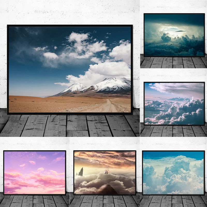 

Скандинавский природный пейзаж, альпийская Картина на холсте, скандинавский горный верх с облаками, ландшафтный плакат, Современный домашн...