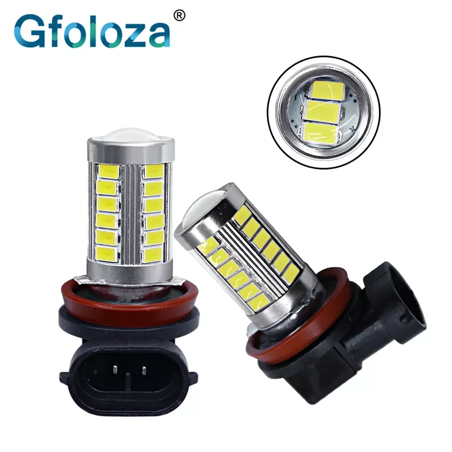 

Gfoloza 2Pcs H11 H8 Led Fog Lights 9005 Hb3 9006 Hb4 Bulbs White Car LED Daytime Running Light DRL 5630 33SMD DC12V