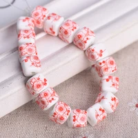 10pcs cube 8 5mm red flower patterns ceramic porcelain loose crafts beads for jewelry making diy