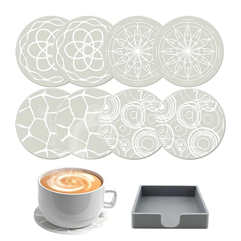 

8Pcs Beverage Non-Slip Coasters,Soft Silicone Coasters With Organizer Stand,Desk Protection And Prevent Furniture Damage