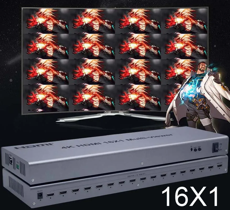 

4K 16x1 HDMI Quad Multiviewer Switcher 16 In 1 Out Seamless Switch Multi-viewer Screen Divider 1080p for PS4 PC To 1 TV Display
