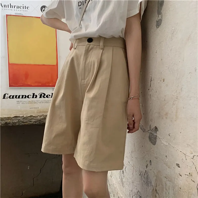 Summer Casual Wide Leg Shorts for Women Korea High Waist Black Shorts Oversize Loose Button Solid Classic Shorts Plus Size 4XL