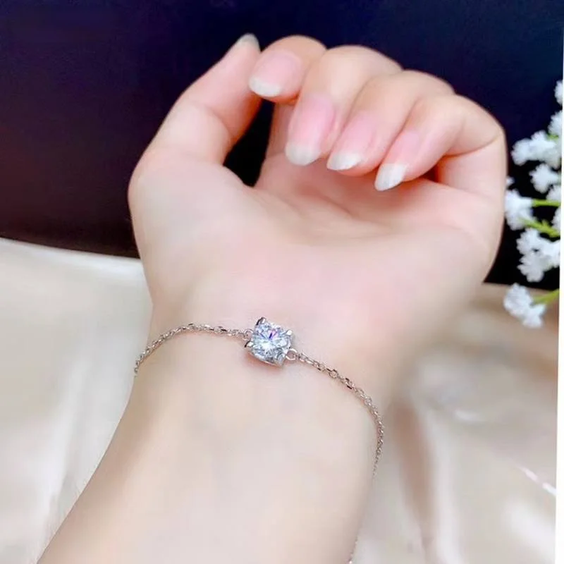 

1ct Moissanite Women Bracelet Round Gem Shiny Better Than Diamond Real 925 Silver GRA Certificate Gifrl Birthday Gift