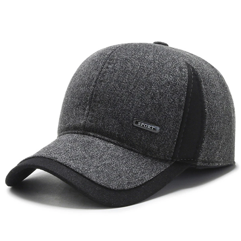 

Men Winter Baseball Cap Keep Warm Casquette Snapback Thicken Wool Ear Protection Dad Hat Earflap Knitted Fitted Gorra