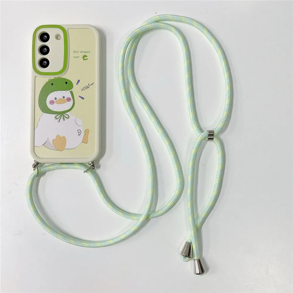 

Crossbody Lanyard Starp Cartoon Phone Case For iphone 13 12 11 Pro X Xs Max XR 6 6s 7 8 Plus SE Nacklace Liquid Silicone Cover