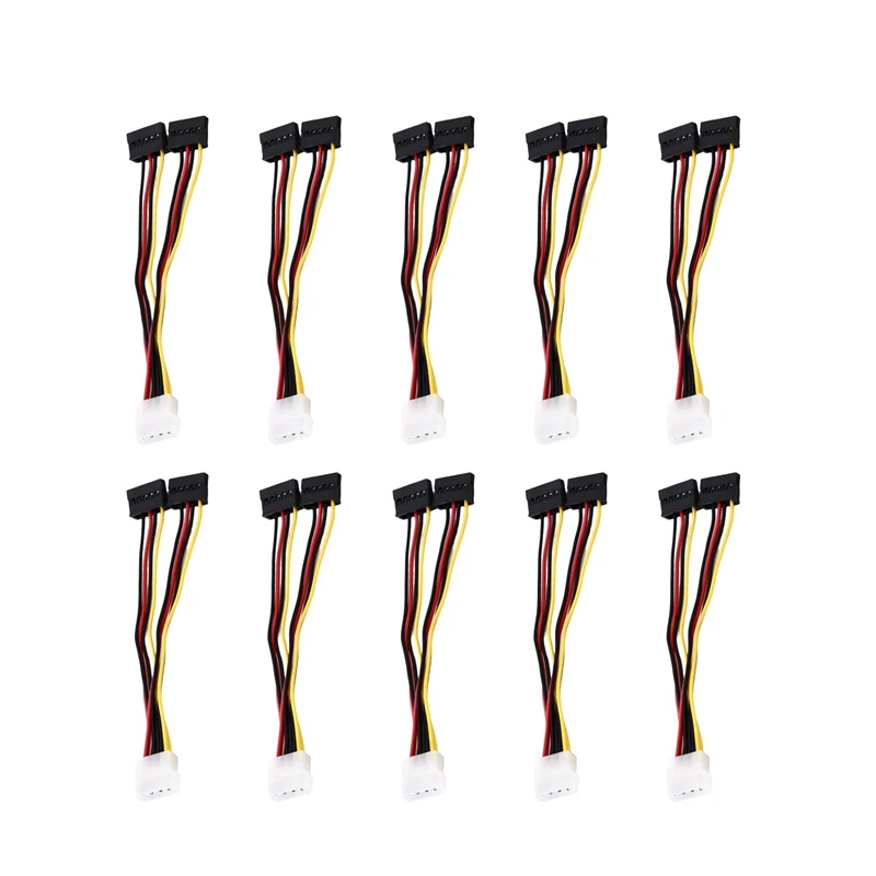 

10 шт., шнур питания для жесткого диска настольного компьютера, большой 4-контактный штекер-гнездо Sata, 1 точка, 2 шнура питания, 18 см