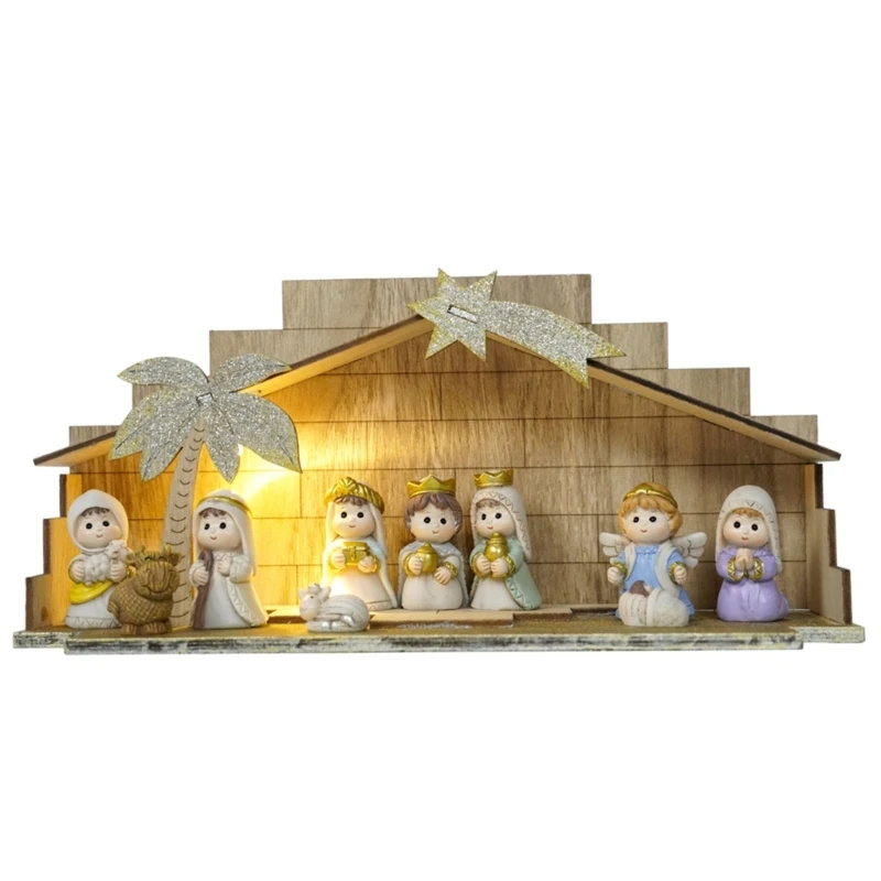 

Small Christ Nativity Resin Statue Scene Set Manger Holy Figure Statue