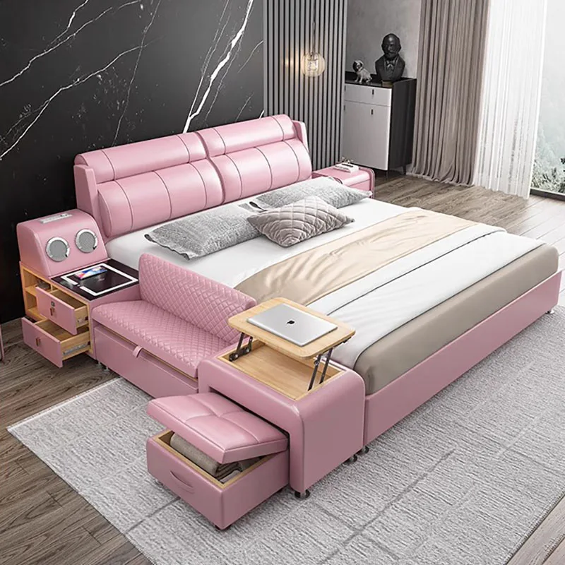 Обивочная Скандинавская кровать роскошные современные ящики платформа большого