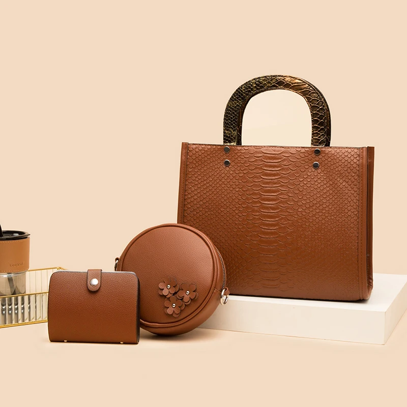 

3-piece Set Women's Handbag High Quality Snake Pattern Leather Shoulder Crossbody Bag Large Capacity Tote Bag Sac A Main Female