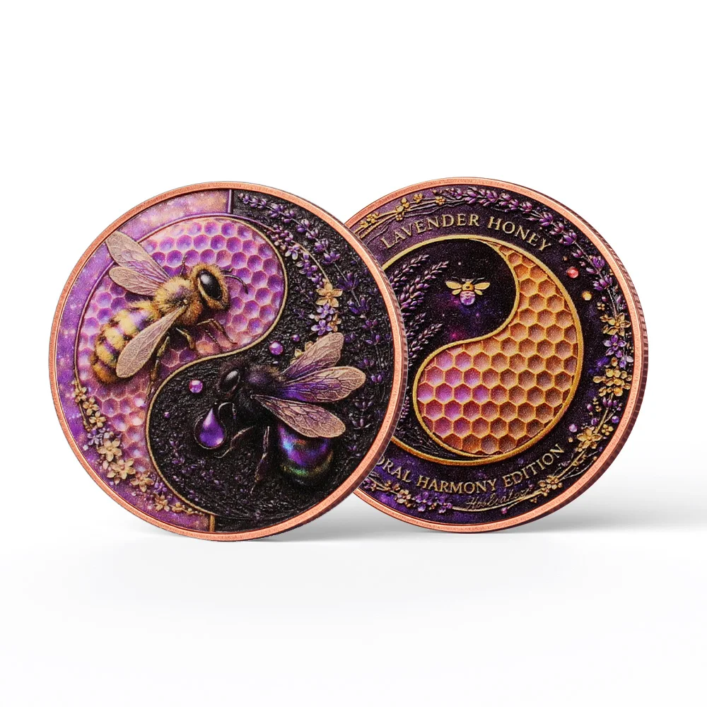 Фото Монета-сувенир 2026 Bee Copper Coin Challenge Coin с дизайном «Пчела Инь-Ян», двусторонняя 2D-печать, подарок на дружбу для женщин, мужчин и коллег №2