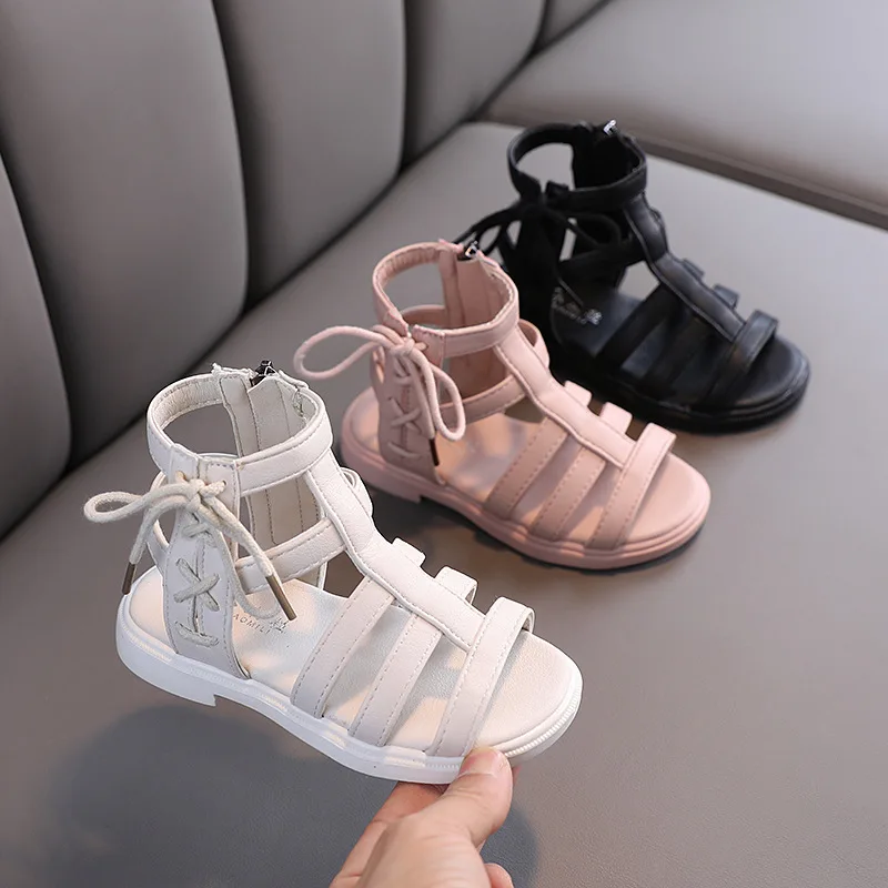 

Girls Sandals 2023 Summer Children Gladiator Roman Sandals Lace-up Designer Kids Beach Shoes High Top Princess Shoes CSH1516