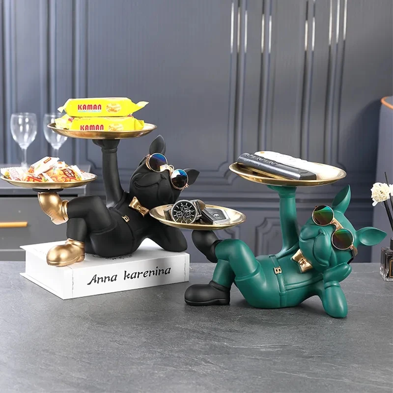 

Новинка 2023, статуя собаки Батлера из смолы с подносом для стола, для живой комнаты, украшения для французского бульдога, Декоративная скульптура, подарок для рукоделия