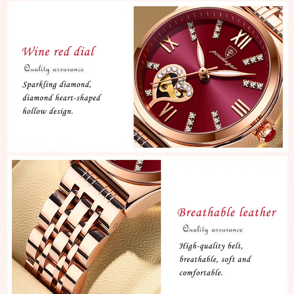 POEDAGAR Jam Tangan Wanita Jam Tangan Wanita Modis Rose Gold Baja Tahan Karat Jam Tangan QUARTZ Tahan Air Hadiah Pacar Romatic
