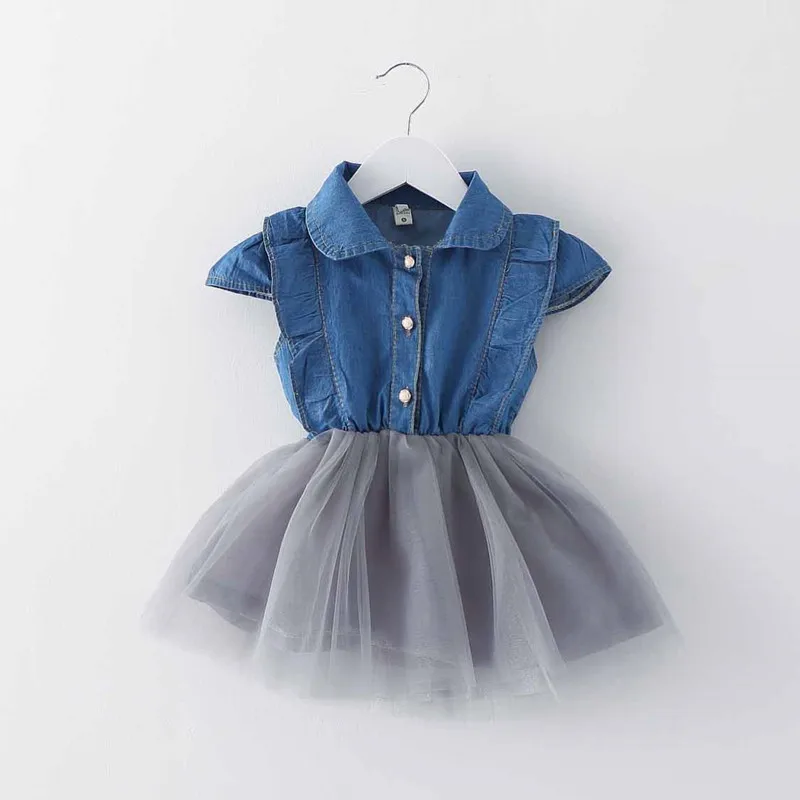 Baby Girl Dress 2022 Summer New Cute Infant Imitation Cowboy Mesh Stitching Princess Dresses 0-2 Year Fashion Newborn Clothing