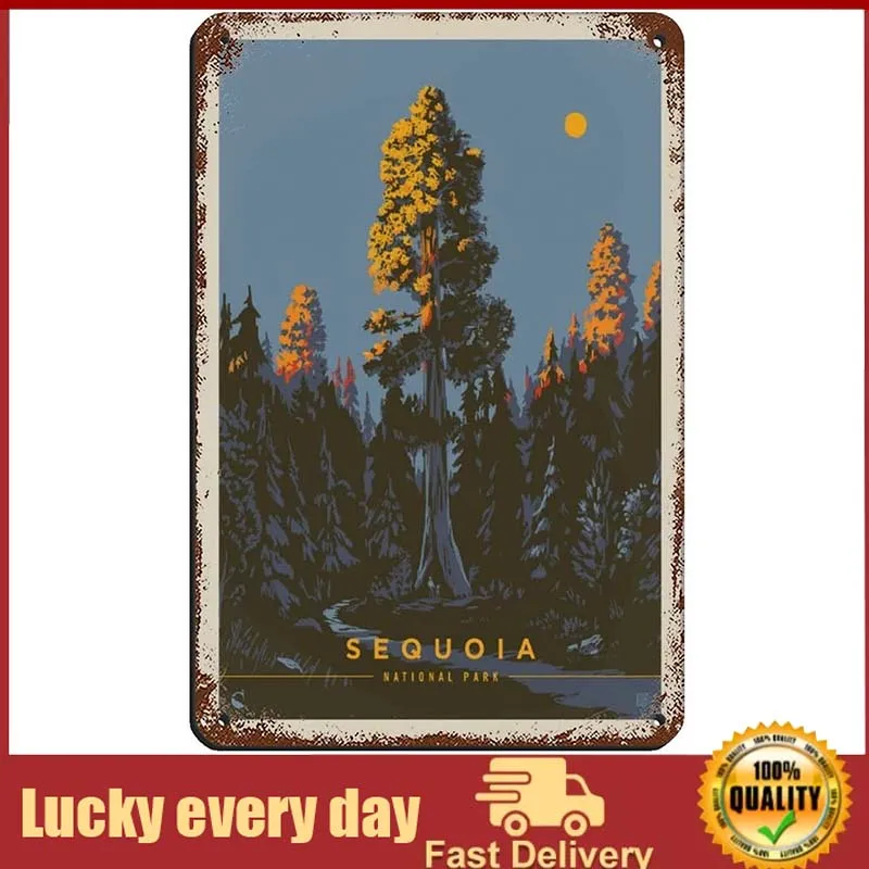 

Vintage Travel Poster Sequoia Park Morning Glow Tin Sign Vintage Metal Pub Club Cafe bar Home Wall Art Decoration Poster Retro
