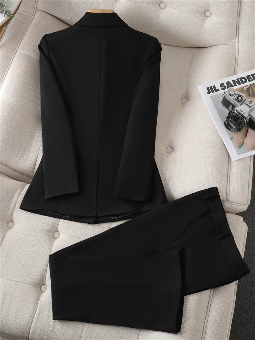 Women Formal 2 Piece Set Black White Navy Female Blazer and Pant Suit Office Ladies Business Work Wear